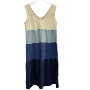 Marine Layer Tiered Gauzy Crinkled 100% Cotton Maxi Dress Sz L